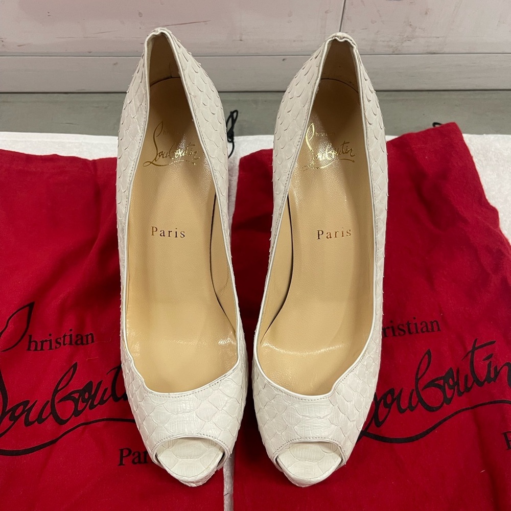 Christian Louboutin White Peep-Toe Pumps